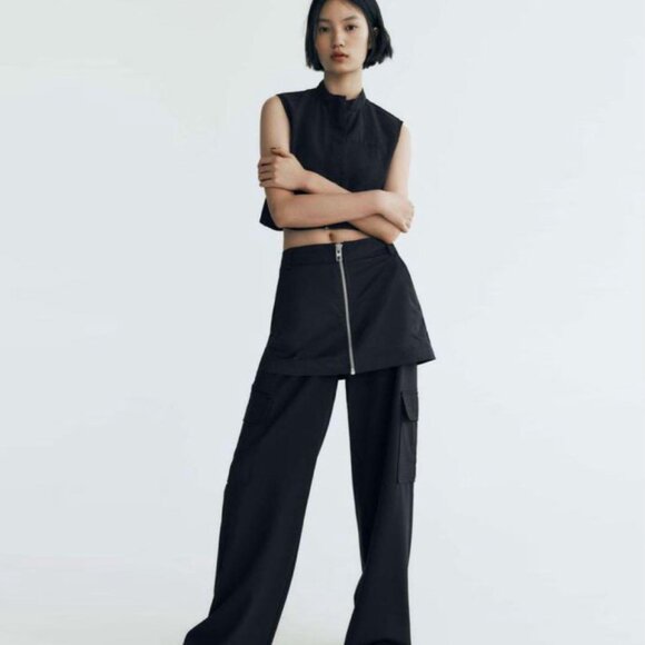 ZARA Skirt Over High-Waist Black Cargo Pants Trousers, Size M - Picture 7 of 16